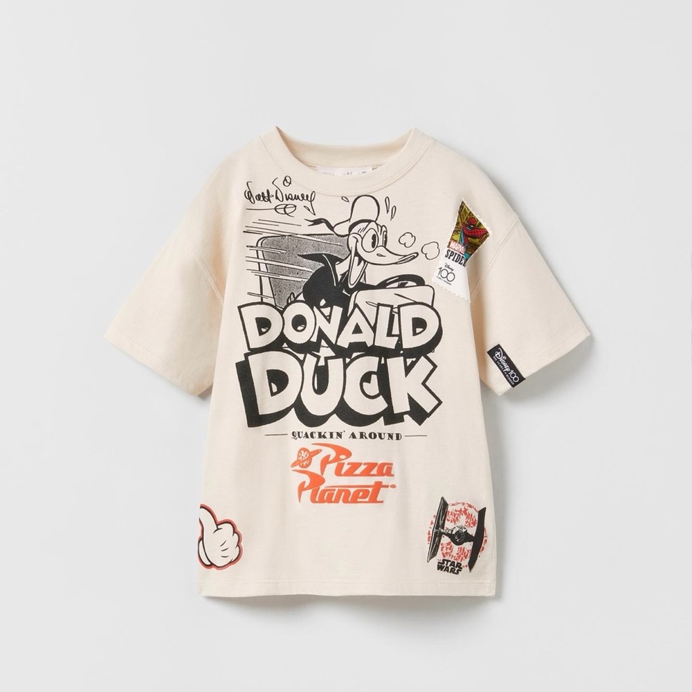 Zara Beige Donald Duck Graphic Tee